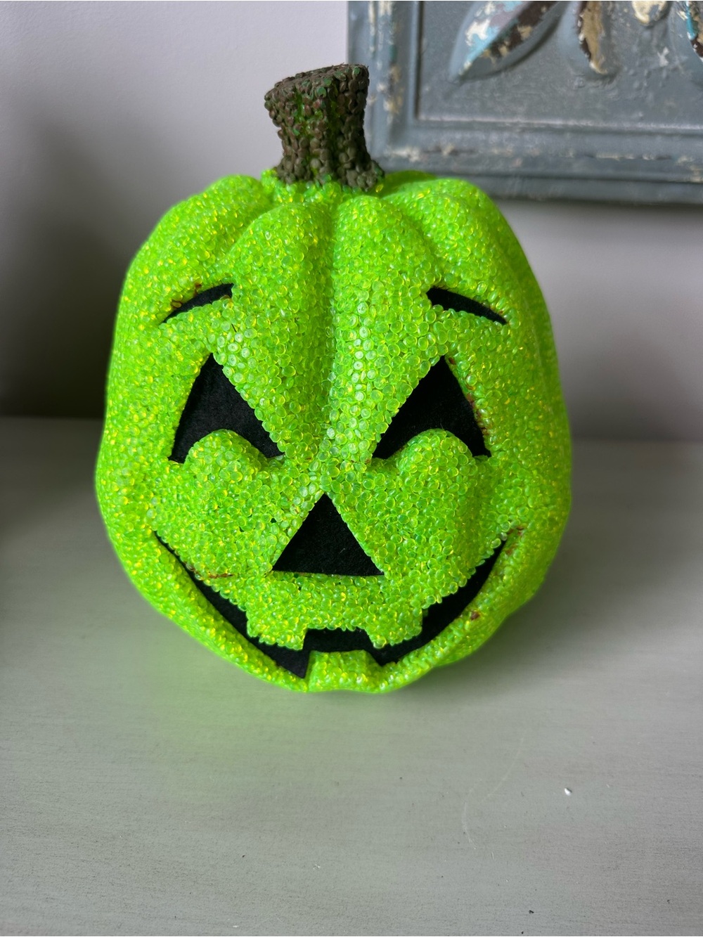 Vintage rubberized popcorn green jack o lantern Halloween light